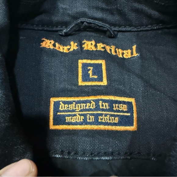 VTG Rock Revival Jacket Men Large Black Distressed Studded Embroidered Y2K Denim - Picture 3 of 7